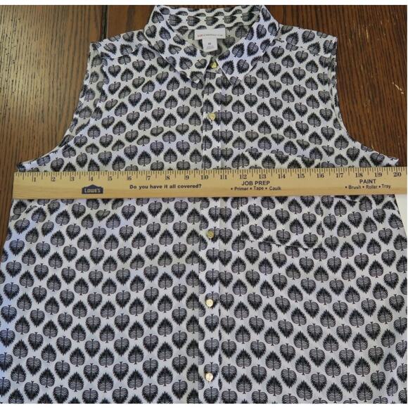 Liz Claiborne Womens Sleeveless Feather Print Blouse M White/Black NEW Button Up - Picture 4 of 8
